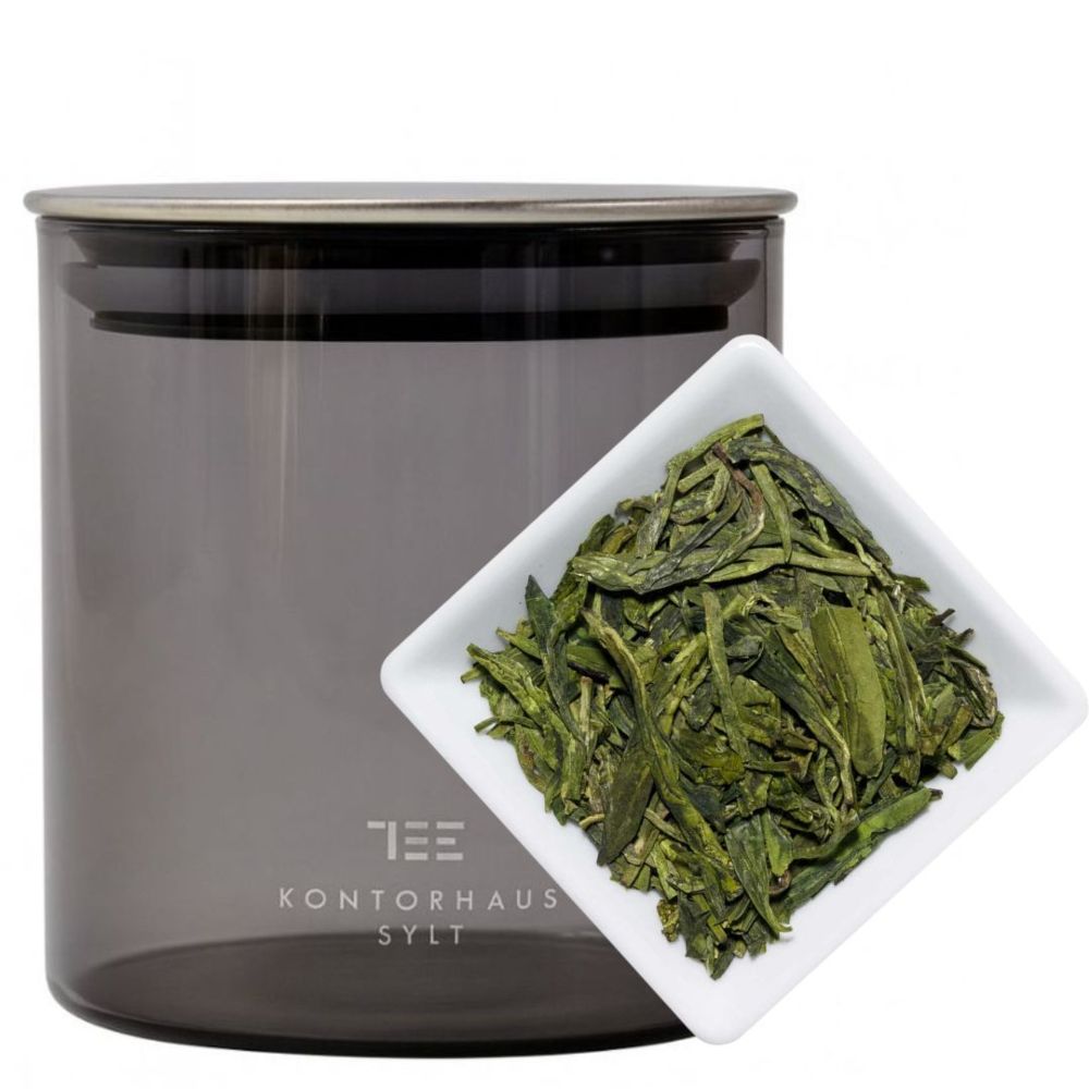 SET TEEDOSE KONTORHAUS & 100 G GRÜNTEE BIO LUNG CHING