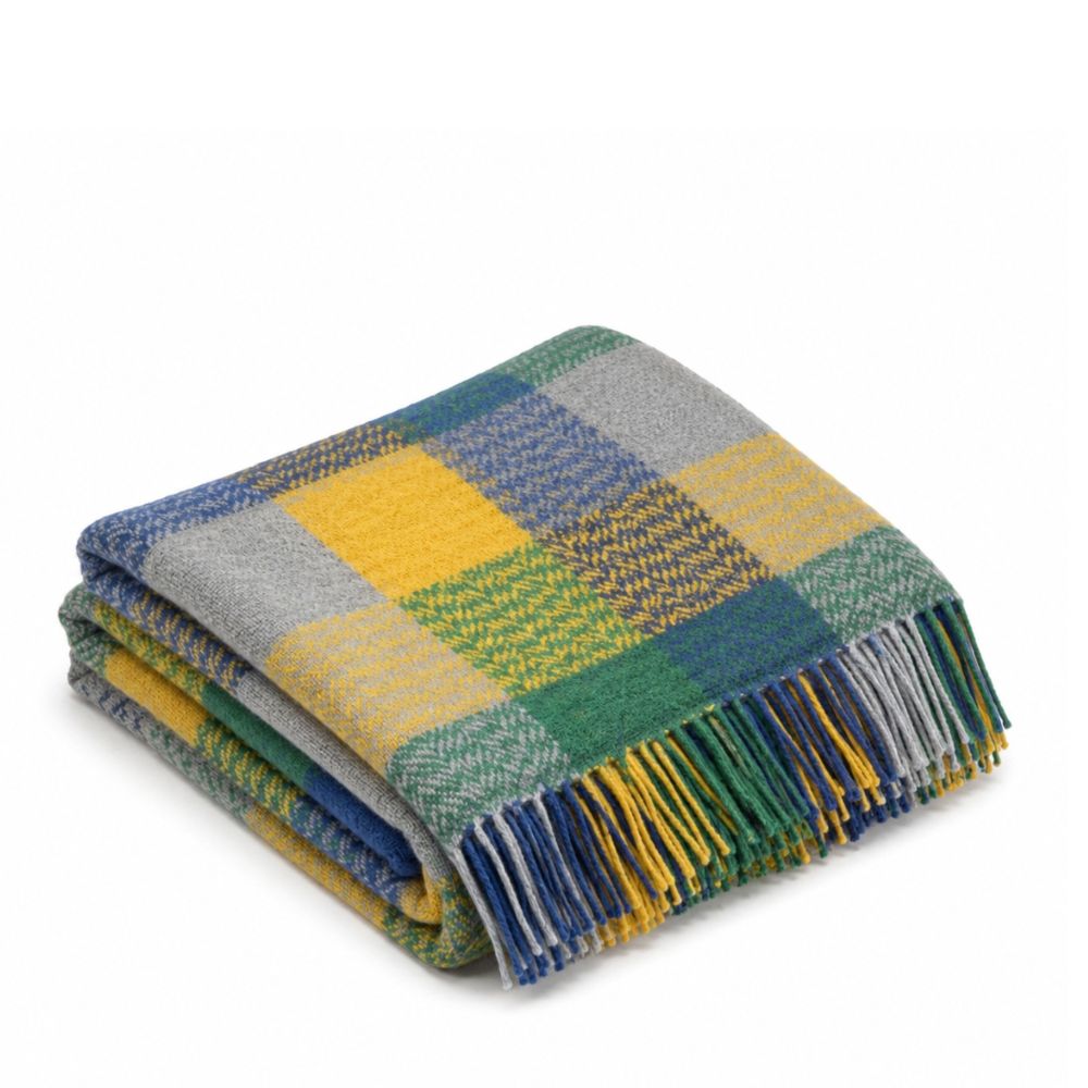 DECKE MERINO CASHMERE THROW BLAU GELB