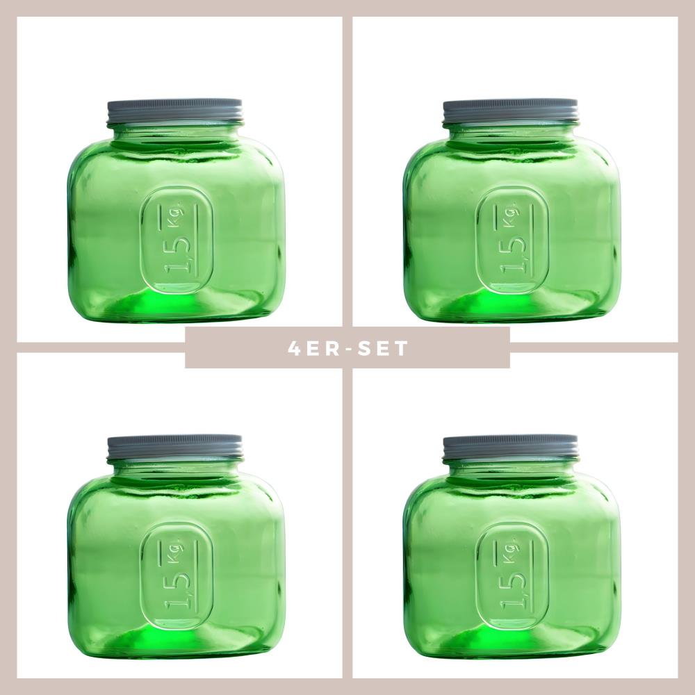 4er Set Glasgefäße mit Deckel grün 15cm