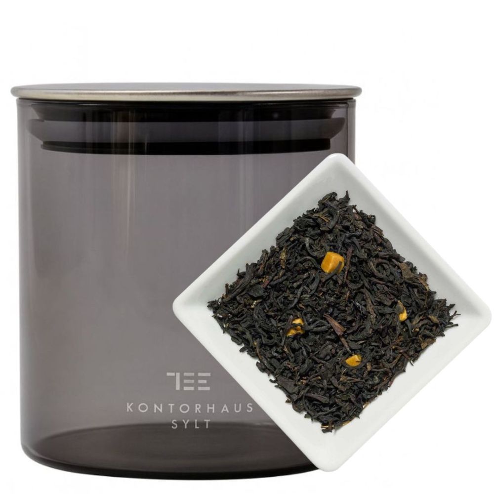 SET TEEDOSE KONTORHAUS & 100 G SCHWARZTEE KARAMELL