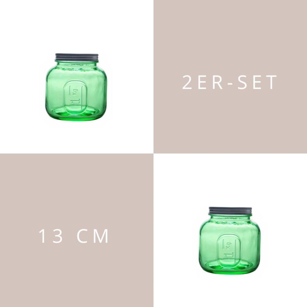 2er Set Glasgefäß mit Deckel grün 13cm