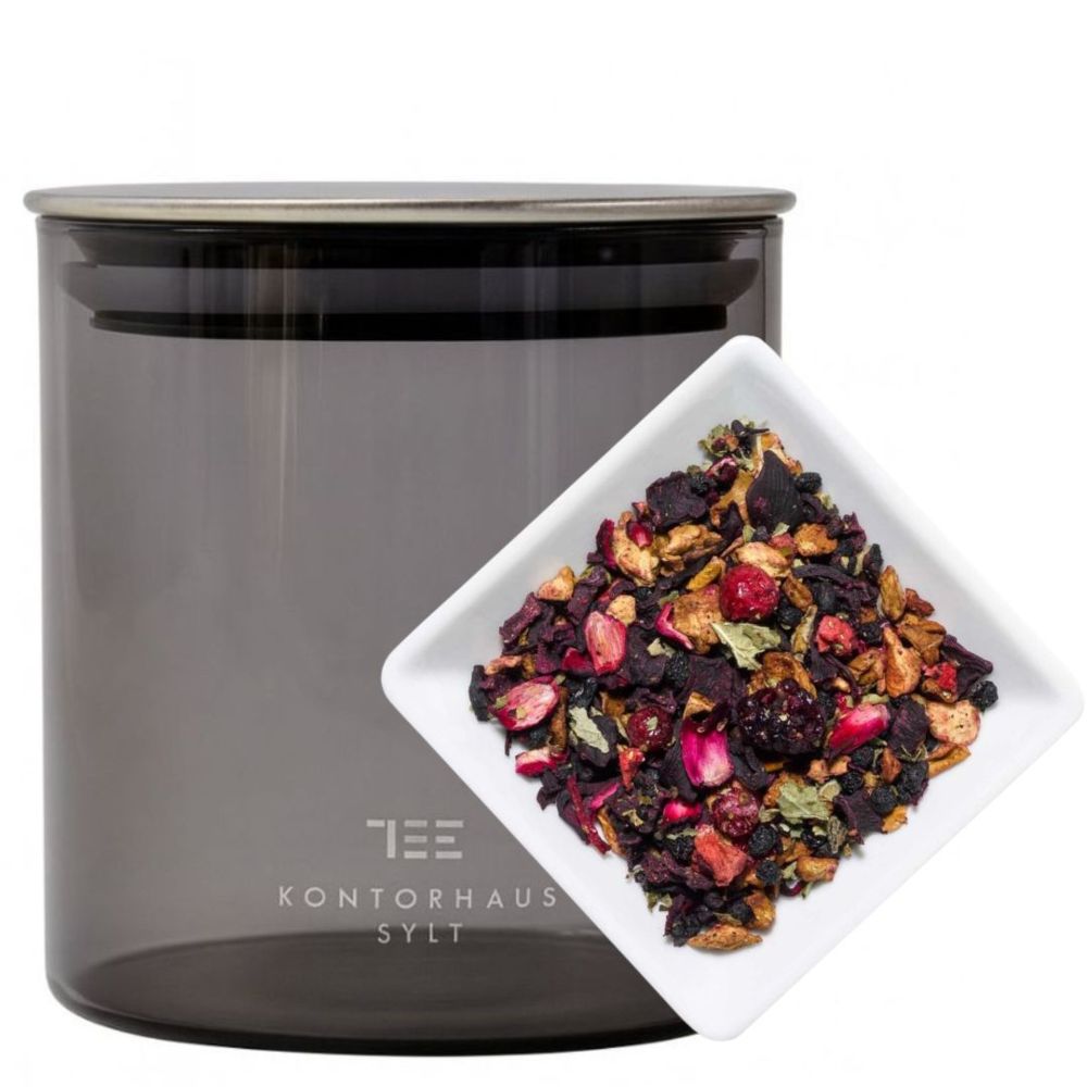 SET TEEDOSE KONTORHAUS & 100 G SÜSSE ROTE GRÜTZE